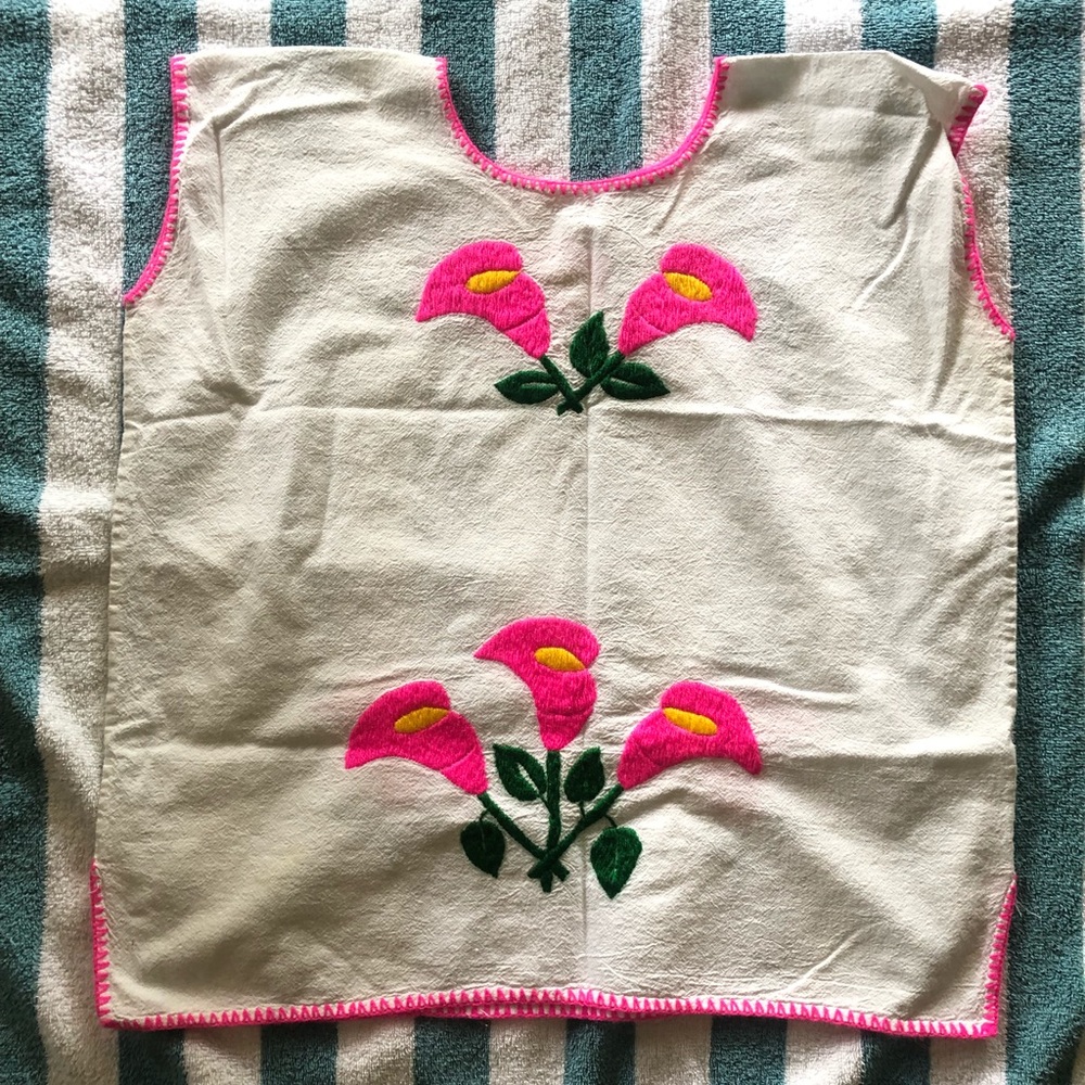 Vintage Mexican Blouse Pink Flowers